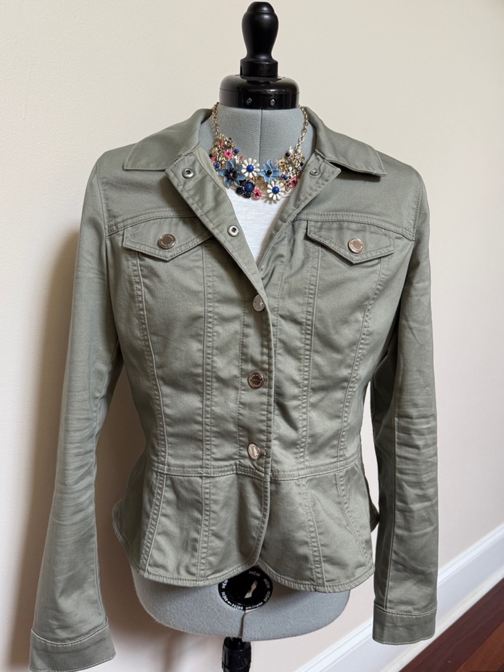 White House Black Market Olive Peplum Utility Jacket